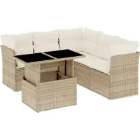 vidaXL 6-tlg. Garten-Sofagarnitur mit Kissen Beige Poly Rattan