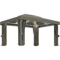 Syfax Pavillon mit Vorhängen & LED-Lichterkette 4x3 m Taupe
