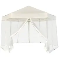 Syfax Hexagonal Pop-Up Zelt mit 6 Seitenwänden Cremeweiß 3,6x3,1 m