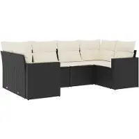 vidaXL 6-tlg. Garten-Sofagarnitur mit Kissen Schwarz Poly Rattan