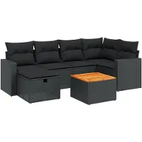 vidaXL 7-tlg. Garten-Sofagarnitur mit Kissen Schwarz Poly Rattan