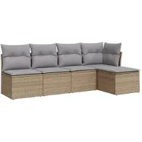 vidaXL 5-tlg. Garten-Sofagarnitur mit Kissen Beige Poly Rattan