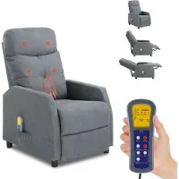 FCH Massagesessel,Fernsehsessel Ruhesessel mit Massagefunktion, Wärmefunktion, aus Stoffbezug, Rückenlehne nur manuell neigbar, Grau
