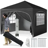 Costway Faltpavillon 3x3m mit 4 abnehmbaren Seitenwänden, Pop Up Pavillon UV-Schutz, wasserabweisend, Gartenzelt, Gartenpavillon mit Tasche, Schwarz