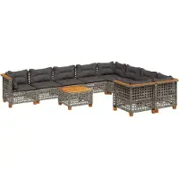 vidaXL 10-tlg. Garten-Sofagarnitur mit Kissen Grau Poly Rattan