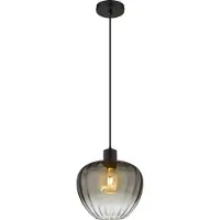 Nowa Hängeleuchte Metall schwarz matt, Glas rauchfarben, Kabel Textil schwarz, ø: 290mm, H: 1200mm, exkl. 1x E27 60W 230V