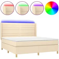 Syfax Boxspringbett mit Matratze & LED Creme 160x200 cm Stoff
