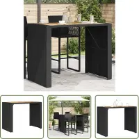 The Living Store Gartentisch mit Holzplatte Schwarz 145x80x110 cm Poly Rattan