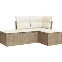 vidaXL 4-tlg. Garten-Sofagarnitur mit Kissen Beige Poly Rattan