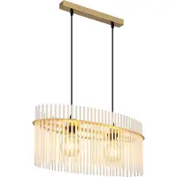 Globo Hängeleuchte Metall goldfarben matt, Glasstäbe opal, klar verlaufend, Kabel PVC schwarz, Höhe kürzbar, LxBxH: 600x230x1400mm, exkl. 2x E27 60W 230V