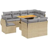 vidaXL 9-tlg. Garten-Sofagarnitur mit Kissen Beige Poly Rattan