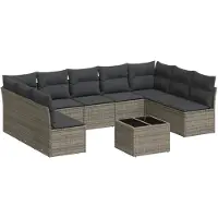 vidaXL 10-tlg. Garten-Sofagarnitur mit Kissen Grau Poly Rattan