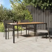 ZMH Gartentisch 190x90x75 cm Poly Rattan und Akazienholz Schwarz