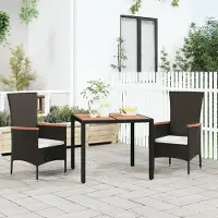 ZMH Gartentisch mit Holzplatte Schwarz Poly Rattan & Akazienholz