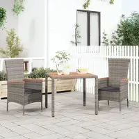 ZMH Gartentisch mit Holzplatte Grau Poly Rattan & Massivholz Akazie