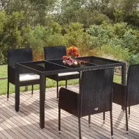 Prolenta Maison Exclusive - Gartentisch mit Glasplatte Schwarz 150x90x75 cm Poly Rattan