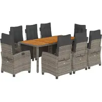 vidaXL 9-tlg. Garten-Essgruppe mit Kissen Grau Poly Rattan