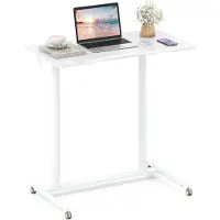 Costway Schreibtsich C-förmig mit Rollen, 70-106 cm höhenverstellbar, Kleiner Computertisch mit Metallrahmen, mobiles Stehpult, Laptoptisch, Weiß