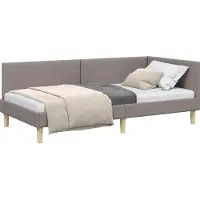Syfax Eckbettgestell Taupe 80 cm x 200 cm Stoff und Sperrholz