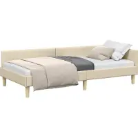 Syfax Eckbettgestell Creme 90 x 200 cm Stoff