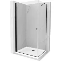 Mexen Pretoria kippbare Duschabtrennung 80 x 120 cm, transparent, Schwarz + Duschwanne Flat - 852-080-120-70-00-4010B