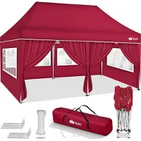 Tillvex Pavillon 3x6m - mit 6 Seitenwänden Rot wasserdicht | Pop-Up Faltpavillon höhenverstellbar | Gartenzelt UV Schutz 50+ | Partyzelt mit Tasche für Garten