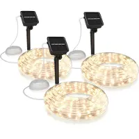Bearware 3x LED-Lichterkette, Solar 10m warmweiß, Innen & Außen, Solarpanel mit Akku, 100 Leds, IP44