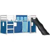 Syfax Etagenbett mit Rutsche und Gardinen Blau 90x190 cm