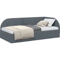 Syfax Eckbettgestell mit Kopfteil Dunkelgrau 90 cm x 200 cm Samt