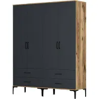 Dmora Großer Kleiderschrank Atria, Schlafzimmermöbel, Schrank, Garderobe, 160x201h48 cm, Walnuss und Anthrazit