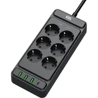 Plastrol Steckdosenleiste mit 6x Schuko 230V 3x USB-A 1x USB-C 2m Schwarz