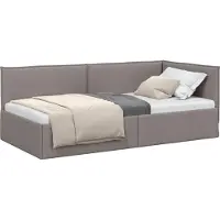 vidaXL Eckbettgestell mit Kopfteil Taupe 100 x 200 cm Stoff