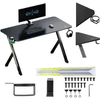 NanoRS Gaming-Tisch schwarz mit Kopfhörer- und Becherhalter max. 75kg Abmessungen 1200x600x750mm RS101