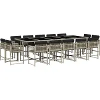 vidaXL 15-tlg. Garten-Essgruppe mit Kissen Hellgrau Poly Rattan