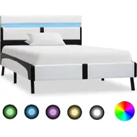 Syfax Bettgestell mit LED Weiß und Schwarz Kunstleder 90×200 cm