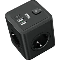 Plastrol Steckdosenadapter mit 4x 230V Schuko Steckdosen 2x USB-A 1x USB-C Schwarz W-00359