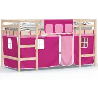 Syfax Kinderhochbett mit Vorhängen Rosa 90x190 cm Massivholz Kiefer