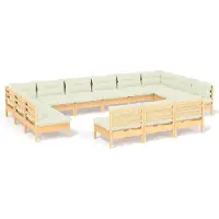 vidaXL 13-tlg. Garten-Lounge-Set mit Creme Kissen Massivholz Kiefer