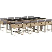 vidaXL 11-tlg. Garten-Essgruppe mit Kissen Beigemischung Poly Rattan