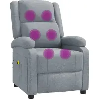 Syfax Hellgrauer Stoff Massagesessel mit manueller Liegefunktion, Vibration und 6 Massagezonen, 70x98x93 cm