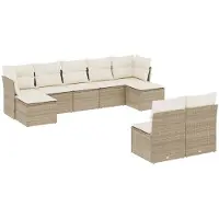 vidaXL 9-tlg. Garten-Sofagarnitur mit Kissen Beige Poly Rattan