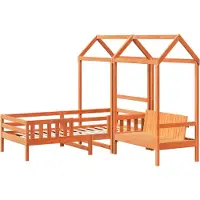 Syfax Massivholzbett und Bank mit Dach Orange 80x200 cm Kiefernholz