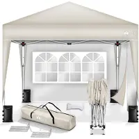 Tillvex Pavillon 3x3m Beige - mit 2 Seitenteilen wasserdicht | Pop-Up Faltpavillon höhenverstellbar | Gartenzelt UV Schutz 50+ | Partyzelt mit Tasche für Garten