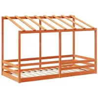 Syfax Kinderbett mit Dach Wachsbraun 90x200 cm Massivholz Kiefer