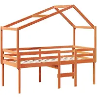Syfax Hochbett mit Dach Wachsbraun 90x190 cm Massivholz Kiefer