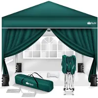 Tillvex Pavillon 3x3m Grün - mit 4 Seitenteilen wasserdicht | Pop-Up Faltpavillon höhenverstellbar | Gartenzelt UV Schutz 50+ | Partyzelt mit Tasche für Garten
