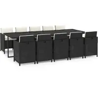 vidaXL 11-tlg. Garten-Essgruppe mit Kissen Poly Rattan Schwarz