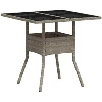 Syfax Gartentisch mit Glasplatte Hellgrau 80x80x75 cm Poly Rattan