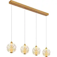 Globo Lighting Hängeleuchte Metall goldfarben, K9 Kristalle klar, Kabel PVC transparent, Höhe kürzbar, LxBxH: 930x150x1500mm, inkl. LED 32W 230V, 3600lm Source, 2400lm Output, 3000K