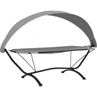 vidaXL "WINTER SALE"Outdoor-Loungebett Sonnenliege - Gartenmöbel - Liegestuhl - Gartenliege mit Dach Grau Stahl und Oxford-Stoff - In- und Outdoor NEU8904465
